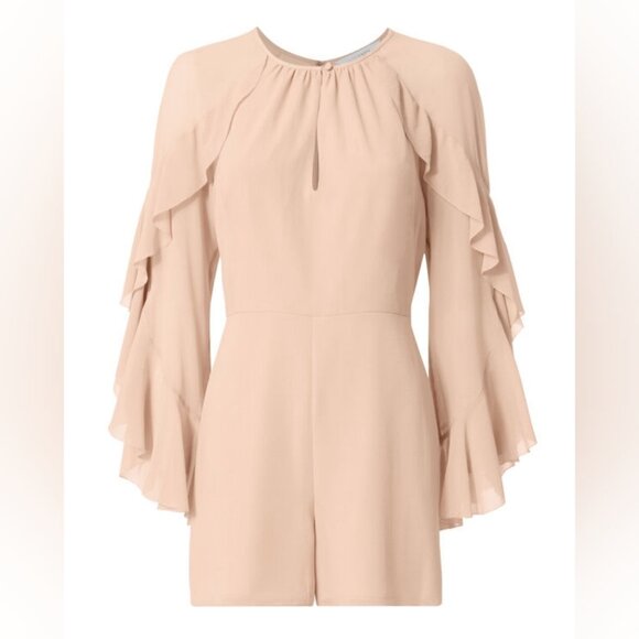 INTERMIX Molly 100% Silk Ruffle Sleeve Romper Dress In Nude Dusty Rose Size XS? - Picture 3 of 16